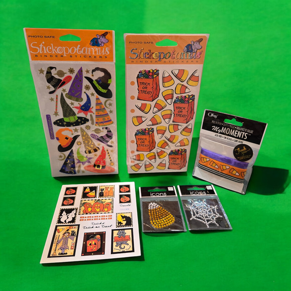 Halloween Witch Wizard Stickers Mix Craft Lot Candy Corn Ribbon Rhinestone Icons - Picture 1 of 13